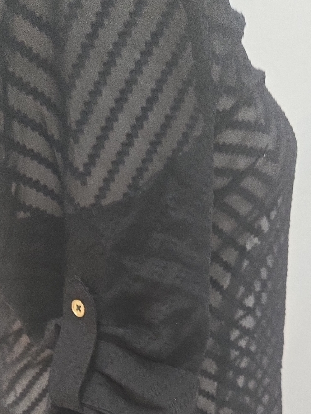 bebe Black Sheer Chevron Top with Gold Buttons - Picture 6 of 8